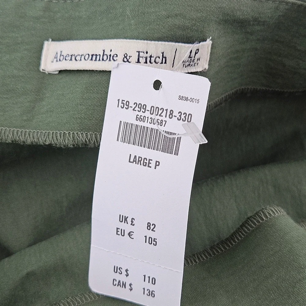 Abercrombie & Fitch Green Asymmetrical Ruched Maxi Dress Olive Large  NWT $110